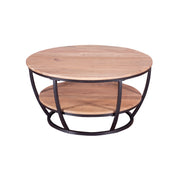 GHomeUK Natural Wooden Round Double Shelf Coffee Table with Metal Frame - DLO